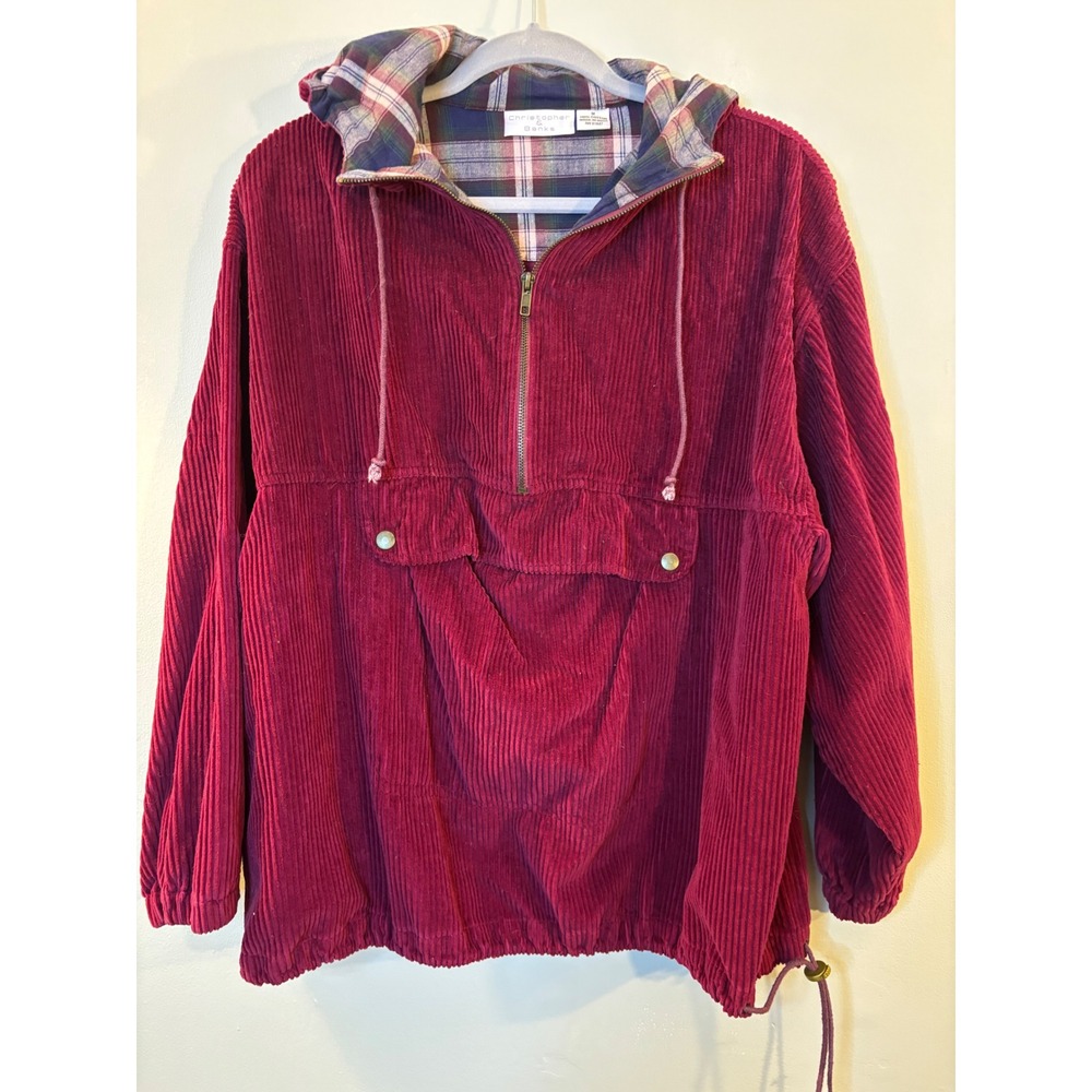 VTG Christopher & Banks Burgundy Hooded Corduroy 1/4 Zip Jacket M